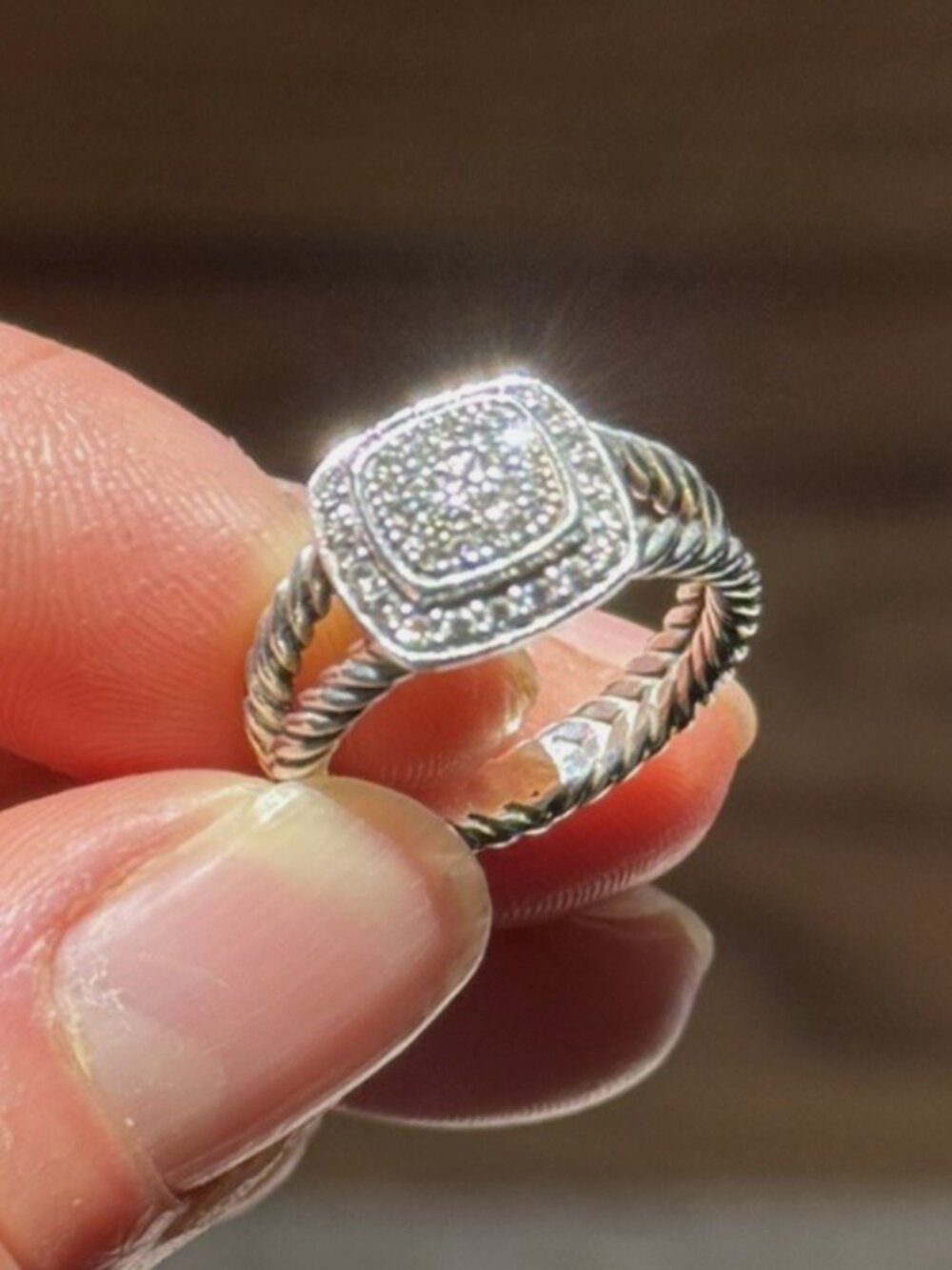 DAVID YURMAN Petite Albion Ring 7mm Sterling Silver & Pavé Diamonds - Size 5.5